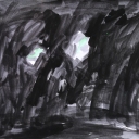 Мелисса 5 лет "Чёрная кошка в тёмной комнате" акварель 21х29 см 2023 год